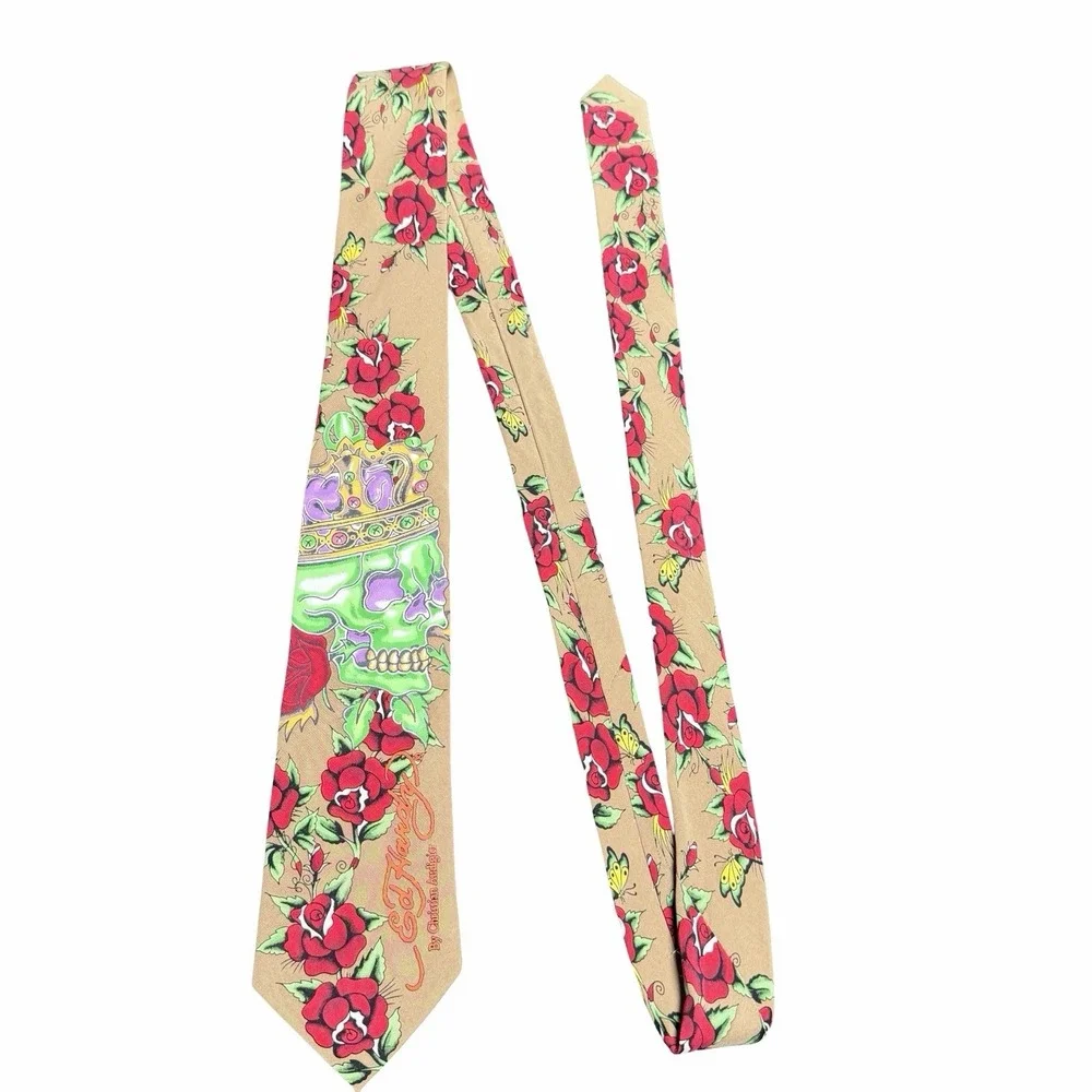 Ed Hardy By Christian Audigier Silk Neck Tie Skull Roses Dragon Tattoo 60